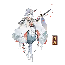 White Hair Swordsman - petal - white hair - High Resolution PNG