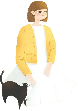Girl in Yellow Cardigan and White Skirt with Black Cat - person - PNG Images