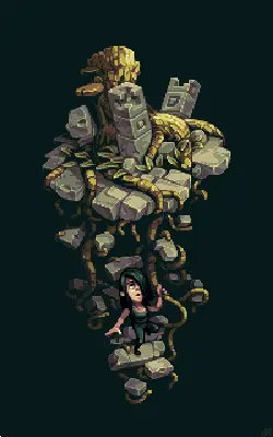 Pixel Girl and Vine Platform - pixel art - Transparent Background PNG