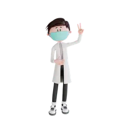 Cartoon Doctor in Lab Coat - hand gesture - No Background PNG