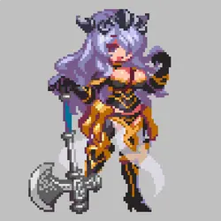 Purple-haired Female Warrior - pixel art - weapon - High Resolution PNG