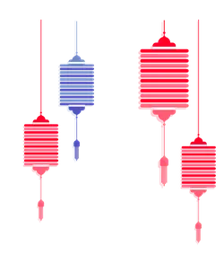 Lanterns - blue - red - PNG