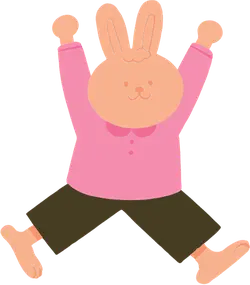 Bunny in Pink Top and Brown Pants - jumping - Transparent Layer PNG