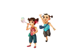 Girl Blowing Bubbles and Boy Jumping Up - jumping - PNG Images