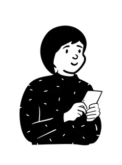 Cartoon Character Looking at Phone - line art - Transparent Layer PNG