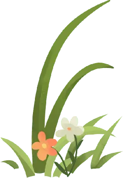 Two Flowers on Grass - green - High Resolution PNG