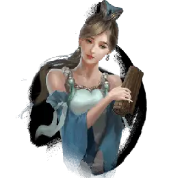 Blue-Dressed Woman - painting - Free PNG