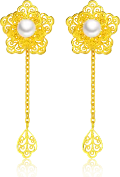 Gold Filigree Flower Earrings - gold - PNG