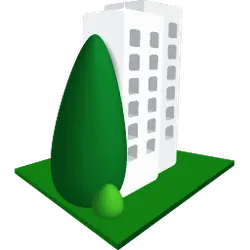 Tree and Building - green - No Background PNG