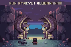 Atreyu and Cat Statues - pixel art - High Resolution PNG