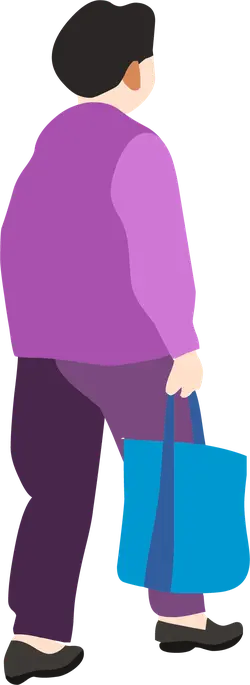 Purple-clad person with a blue bag - person - Lossless PNG