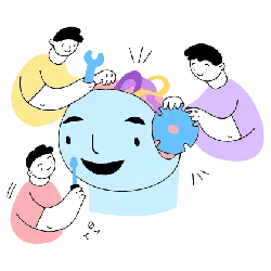 Kids Fixing a Robot - happiness - Transparent Background PNG