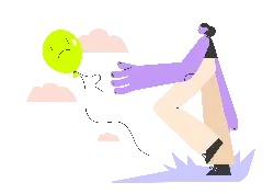 Purple Character Pulling Green Balloon - illustration - Lossless PNG