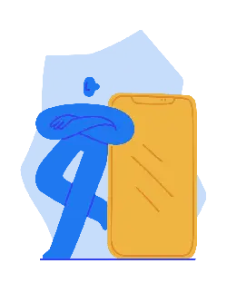 Blue Figure Leaning on Phone - phone - PNG Images