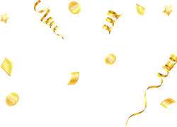 Gold Streamers and Stars - black background - PNG