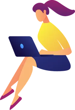 Purple-haired Woman Using Laptop - illustration - High Resolution PNG
