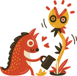 Dinosaur Watering a Plant - happy - Lossless PNG