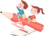 Kids on a Pencil - happy - No Watermark PNG