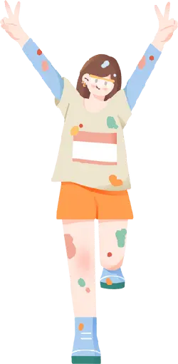 Colorful Dotted Girl - happy - Lossless PNG