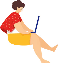Woman in red sitting at a computer - leisure - No Background PNG
