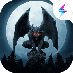 Black Winged Demon Statue - night - Transparent Background PNG
