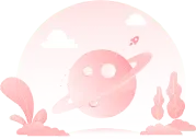 Pink Planet with Plants - illustration - No Background PNG