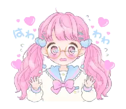 Pink Long Hair Girl - glasses - cute - PNG