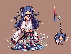 Blue-haired Warrior Girl - character - Transparent Layer PNG
