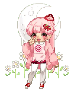 Pink Long Hair Cartoon Girl - pixel art - No Background PNG