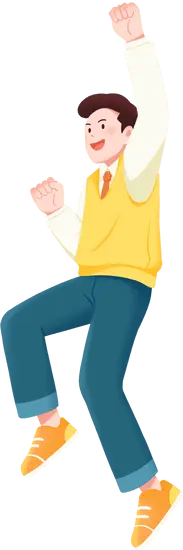 Cartoon Character in Yellow Vest - jumping - High Resolution PNG