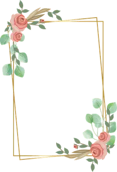 Gold Frame with Flowers - green leaves - No Watermark PNG