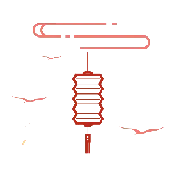 Lantern and Flying Birds - red - PNG