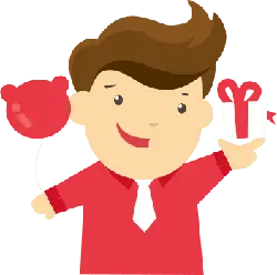 Cartoon boy with balloon and gift - gift - High Resolution PNG