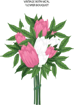 Pink and White Flowers Bouquet - green leaves - PNG