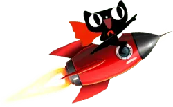 Cartoon Rocket Cat - red - Transparent Background PNG