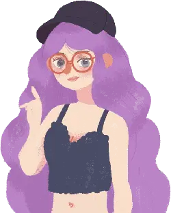 Purple Long Hair Girl with Hat - hat - High Resolution PNG