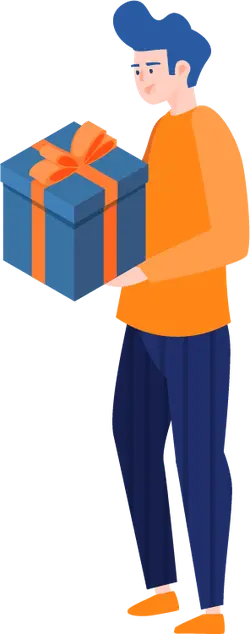 Man in orange holding a gift box - man - PNG