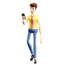 Cartoon Character in Yellow Shirt and Blue Pants - phone - PNG