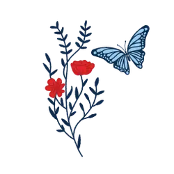 Butterfly and Flowers - design - Transparent Background PNG
