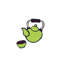 Green Teapot and Cup - simple - Transparent Background PNG