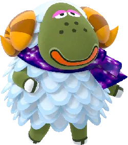 Green Sheep - purple scarf - PNG