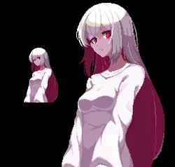 White Hair Female Character - pixel art - Transparent Layer PNG