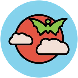 Green Bat on Clouds and Red Background Pattern - icon - No Background PNG