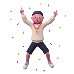 Cartoon Character Jumping - medal - Transparent Background PNG