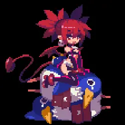 Red-haired Girl and Blue Creature - pixel art - PNG Images